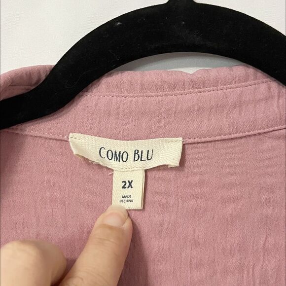 🟢Como Blu Blush Pink Rill tab Sleeve Button Down Front Tie Blouse Size 2X - Picture 4 of 7